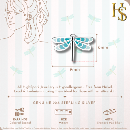 Serene Blue Dragonfly Cute Enamel Stud Earrings in 925 Sterling Silver HighSpark