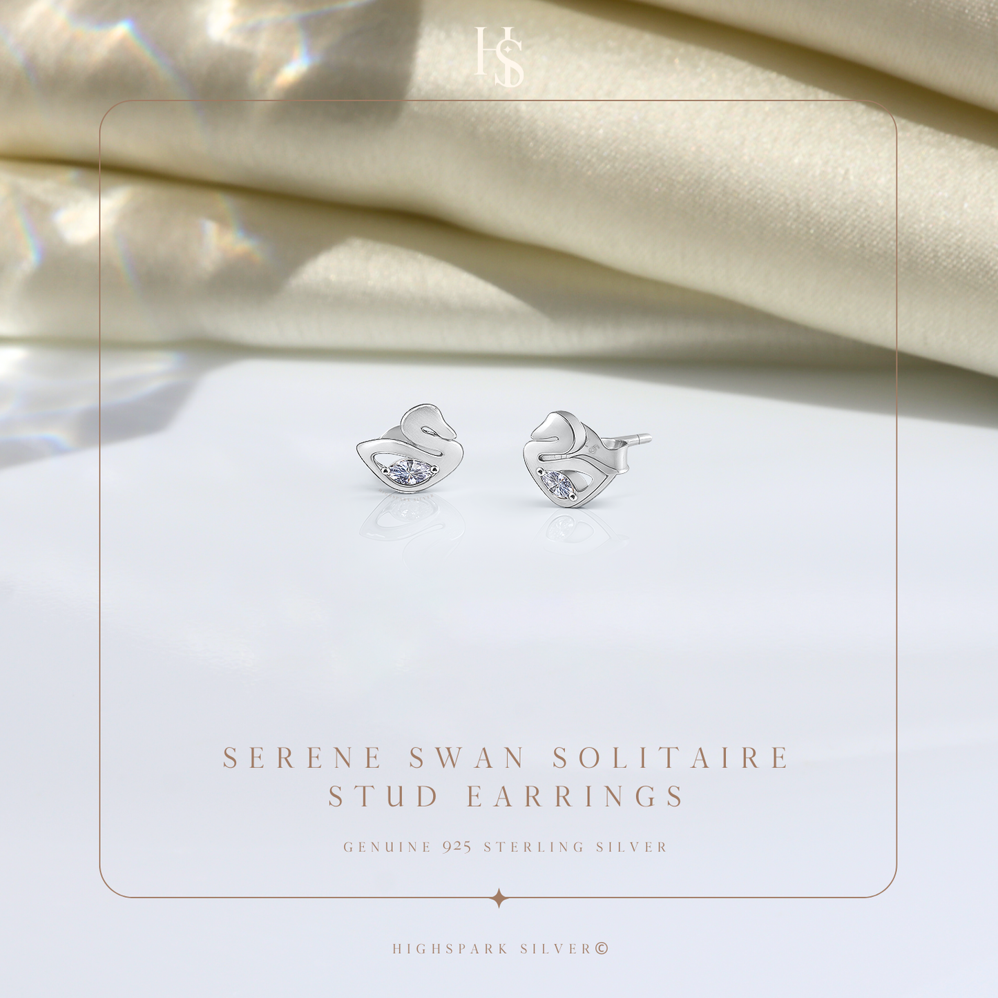 Serene Swan Solitaire Stud Earrings in 925 Sterling Silver For Women HighSpark