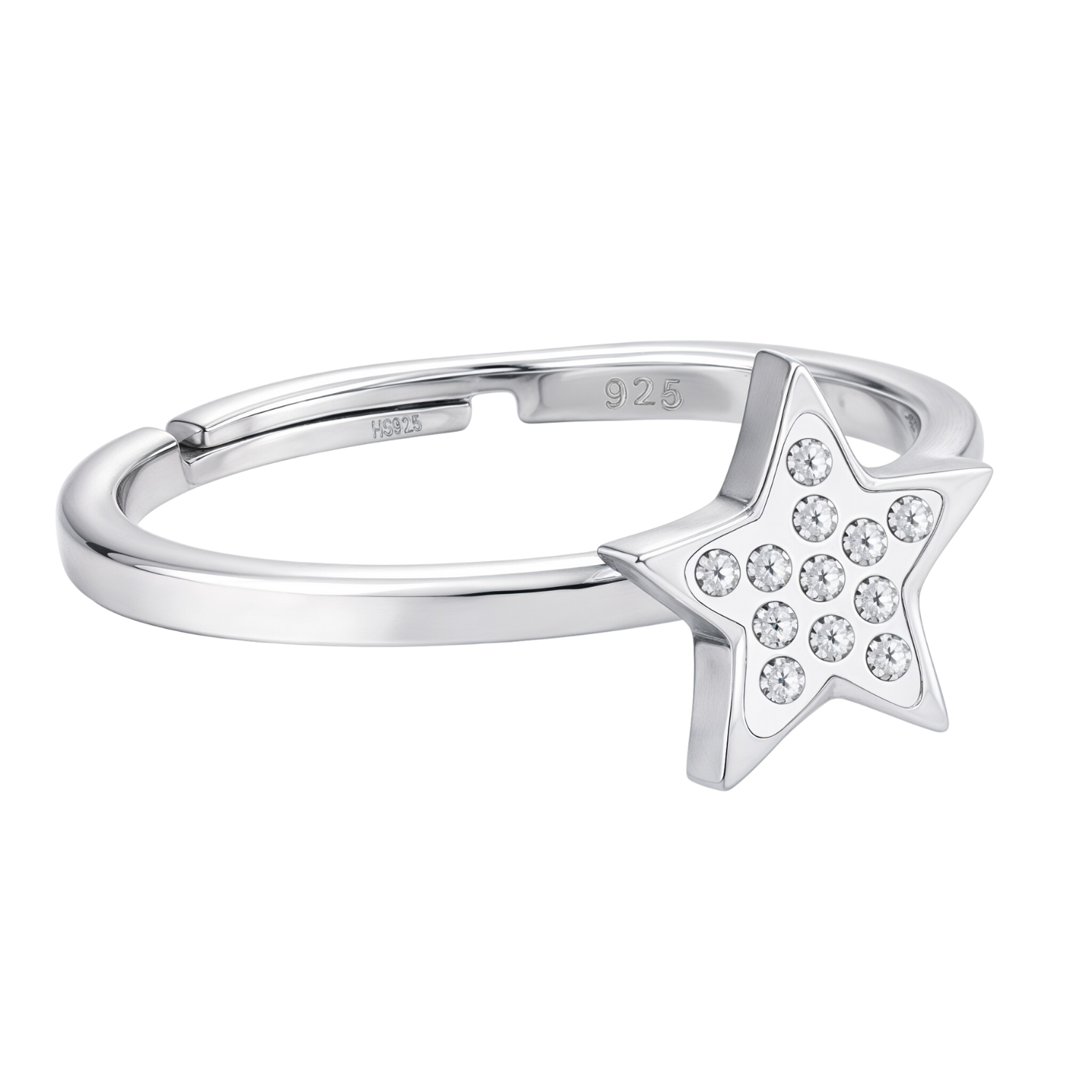 Shining Star Adjustable Ring in 925 Sterling Silver for Women With Diamond like Brilliance Zirconia HighSpark