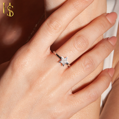 Shining Star Adjustable Ring in 925 Sterling Silver for Women With Diamond like Brilliance Zirconia HighSpark