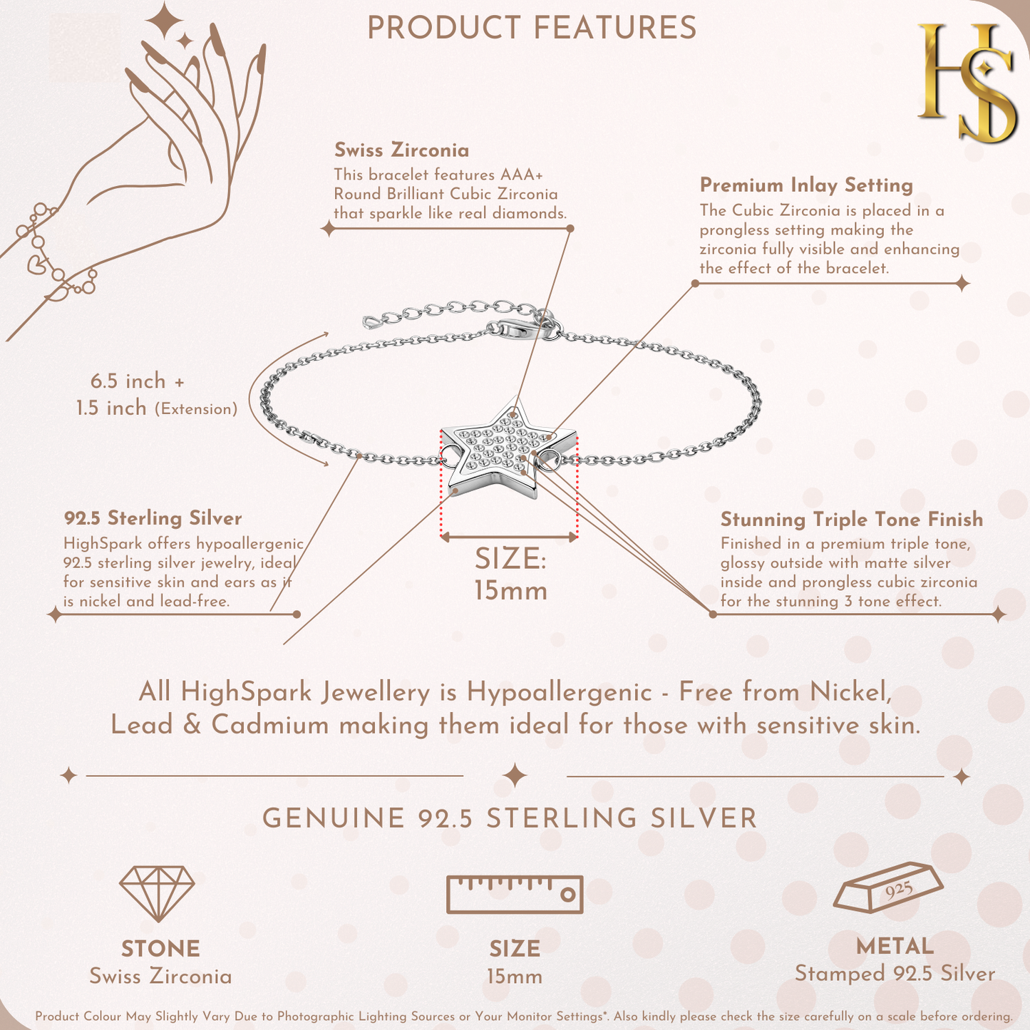 Shining Star Charm Bracelet in 925 Sterling Silver for Women With Diamond like Brilliance Zirconia HighSpark