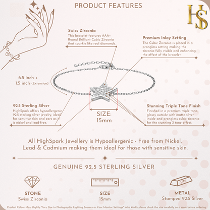 Shining Star Charm Bracelet in 925 Sterling Silver for Women With Diamond like Brilliance Zirconia HighSpark