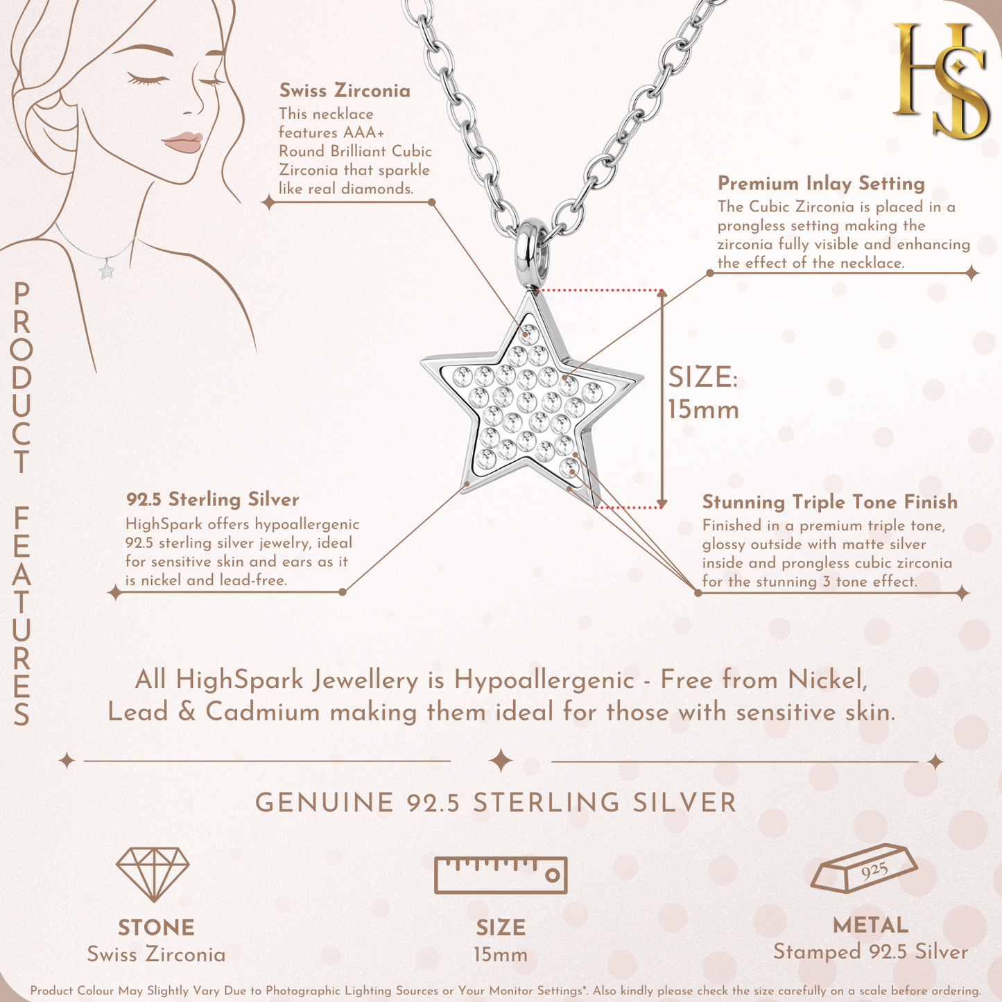 Shining Star Pendant & Chain in 925 Sterling Silver for Women With Diamond like Brilliance Zirconia HighSpark