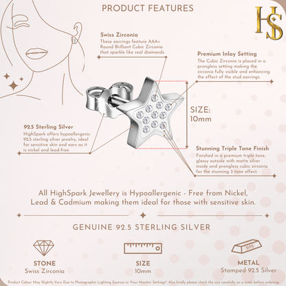 Shining Star Stud Earrings in 925 Sterling Silver for Women With Diamond like Brilliance Zirconia HighSpark