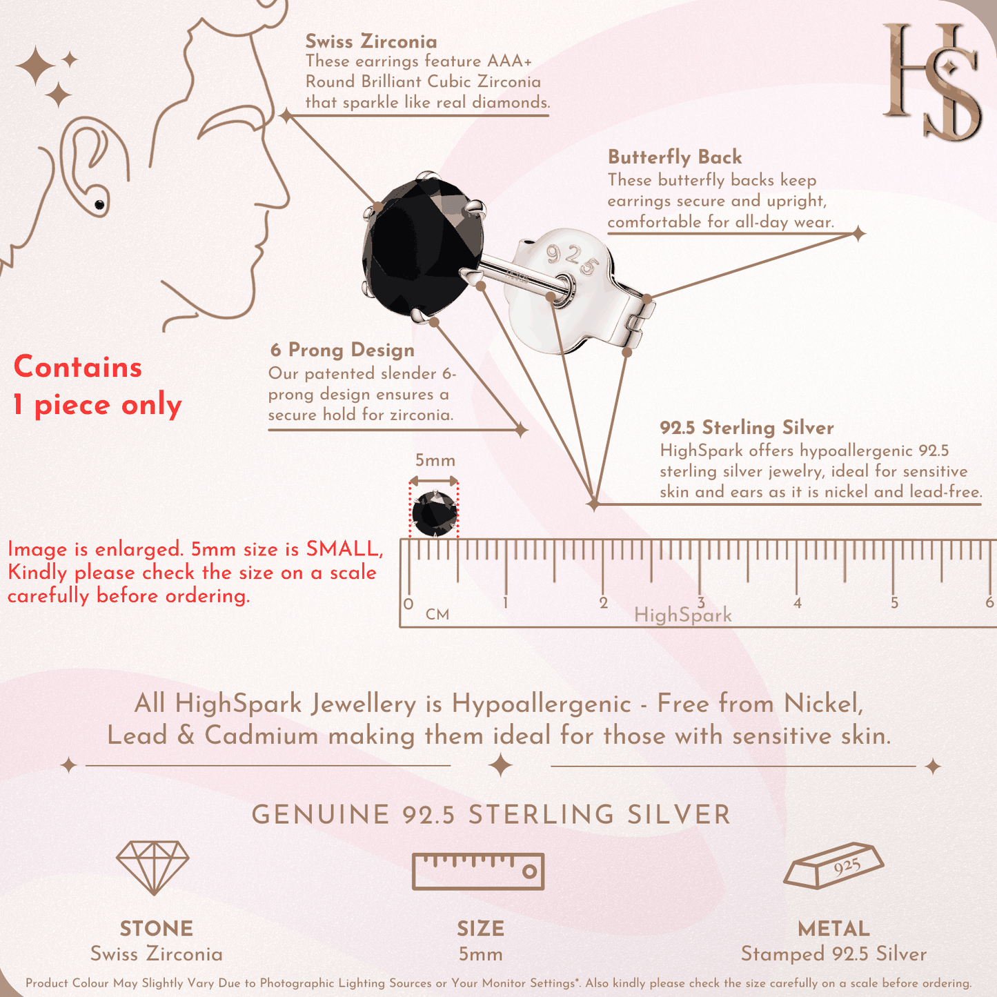 Shiny Gold Ball 6MM Stud Earring in 925 Sterling Silver with 18K Gold Finish for Mens HighSpark