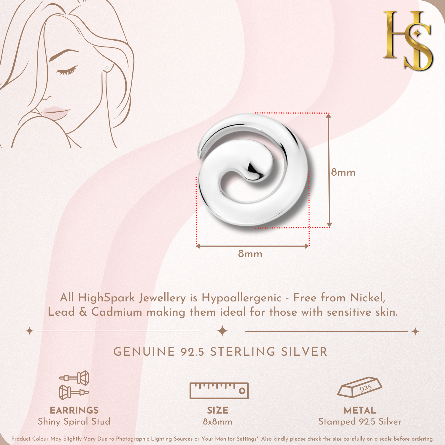 Shiny Spiral Stud Earrings in 92.5 Sterling Silver for Women HighSpark