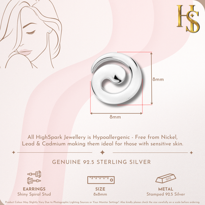 Shiny Spiral Stud Earrings in 92.5 Sterling Silver for Women HighSpark