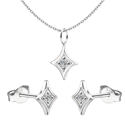Signature Spark Solitaire Pendant, Earrings, & Chain Set in 925 Sterling Silver For Women HighSpark