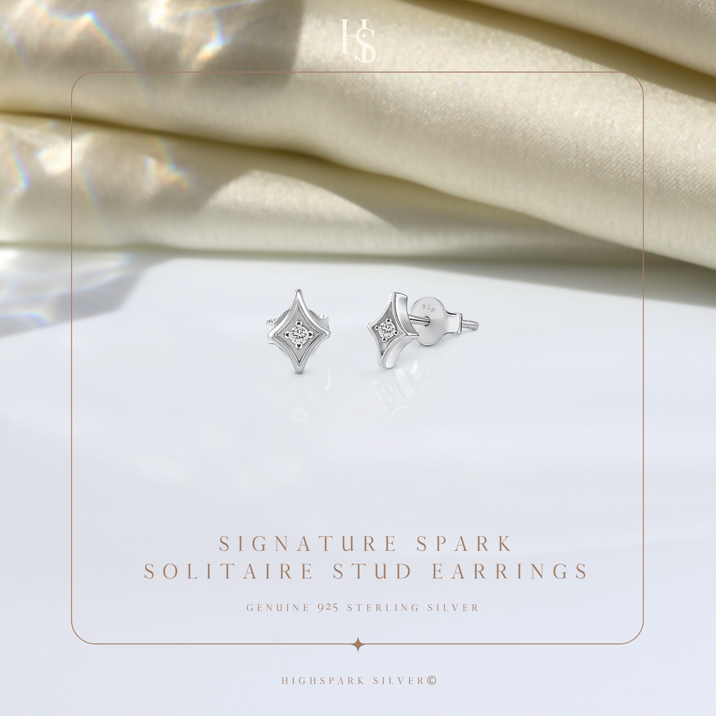 Signature Spark Solitaire Stud Earrings in 925 Sterling Silver For Women HighSpark