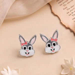 Silver enamel bunny stud earrings for kids - enamel category
