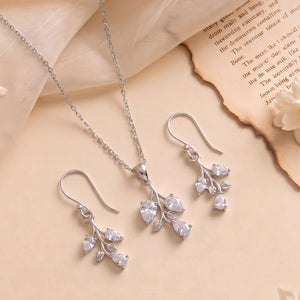 925 silver leaf pendant and earrings set - jewellery sets category