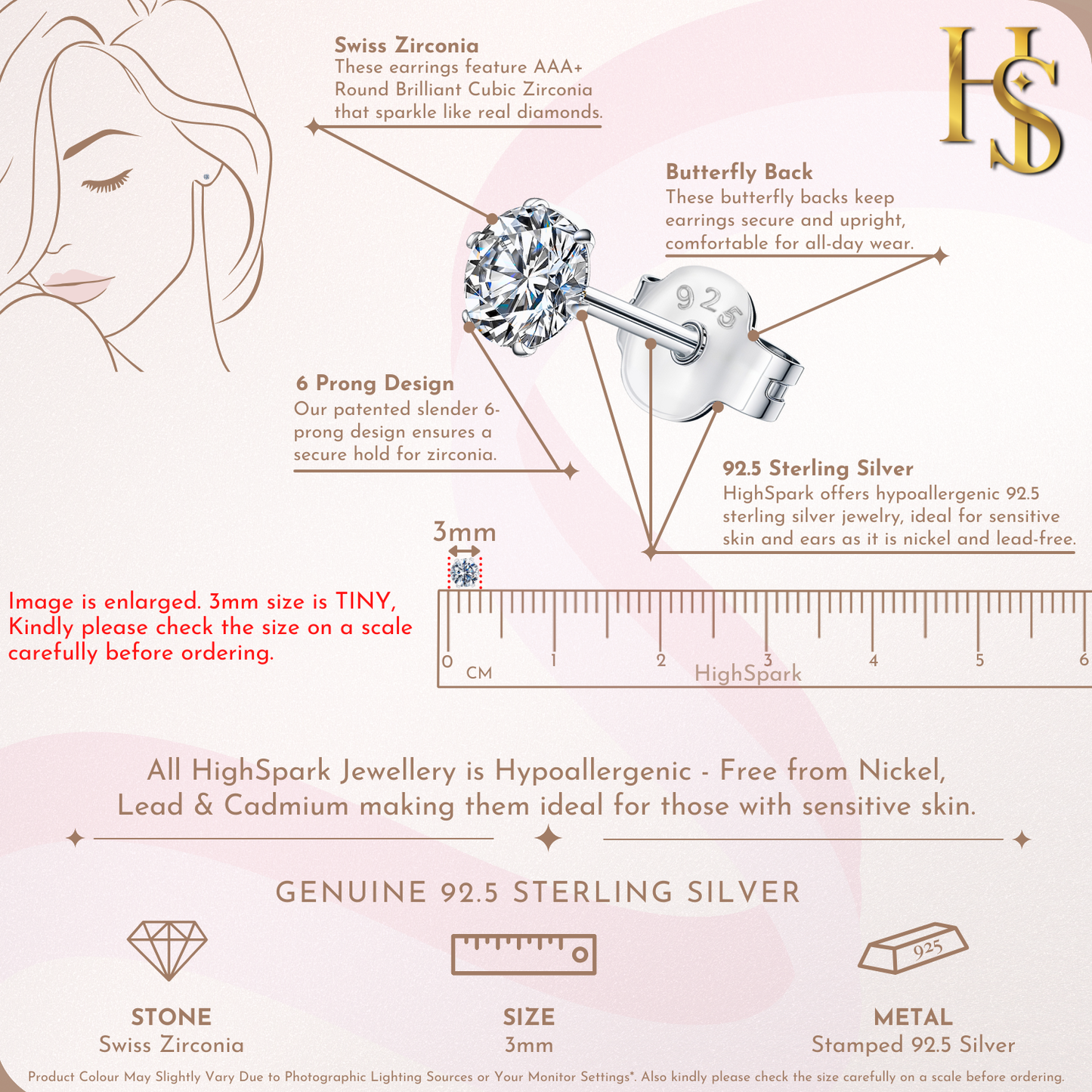 Simple Solitaire Stud Earrings - 92.5 Silver - Round Brilliant Swiss Zirconia Tops for everyday wear HighSpark