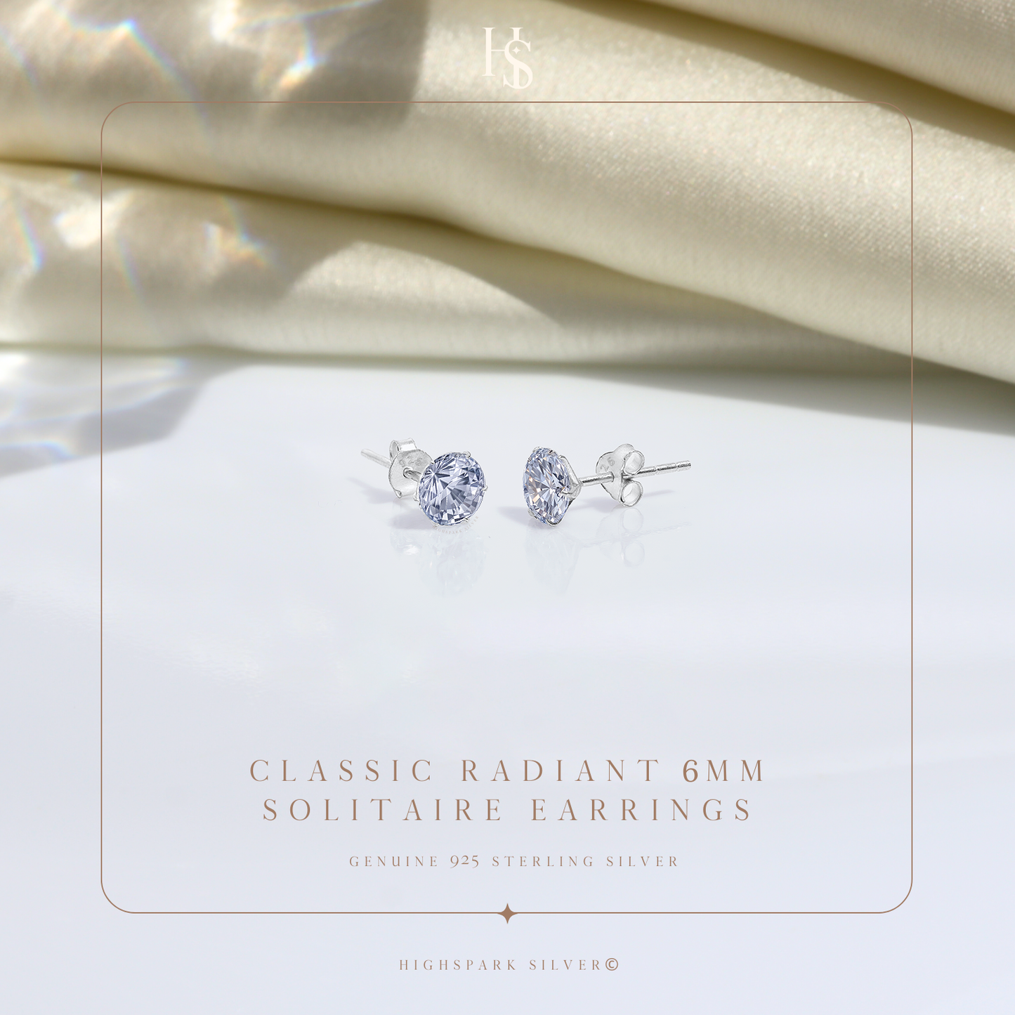 Simple Solitaire Stud Earrings - 92.5 Silver - Round Brilliant Swiss Zirconia Tops for everyday wear HighSpark