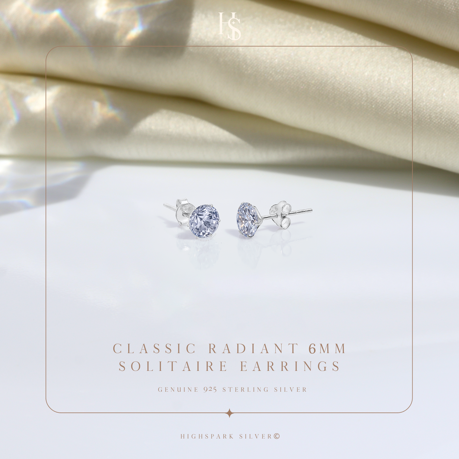 Simple Solitaire Stud Earrings - 92.5 Silver - Round Brilliant Swiss Zirconia Tops for everyday wear HighSpark