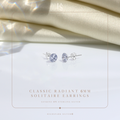Simple Solitaire Stud Earrings - 92.5 Silver - Round Brilliant Swiss Zirconia Tops for everyday wear HighSpark