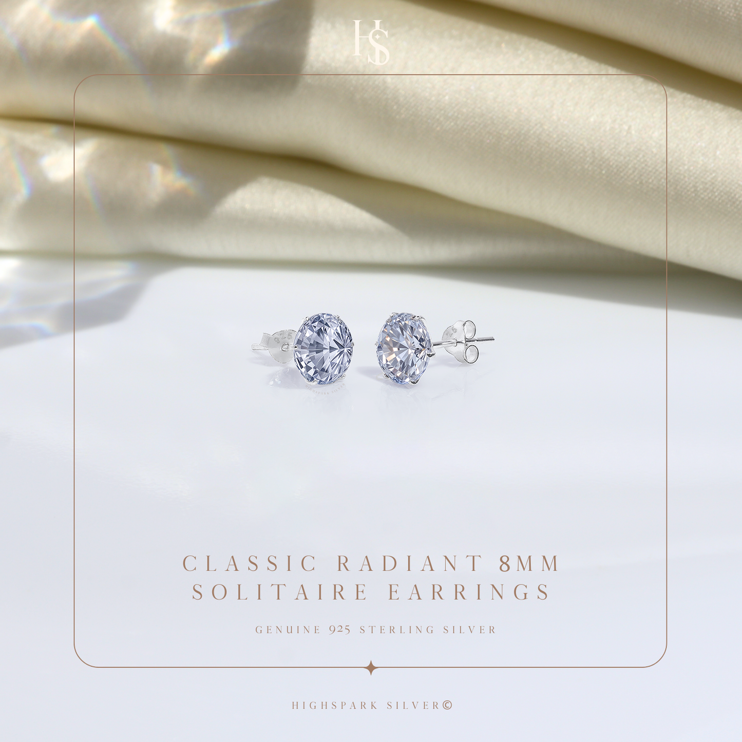Simple Solitaire Stud Earrings - 92.5 Silver - Round Brilliant Swiss Zirconia Tops for everyday wear HighSpark