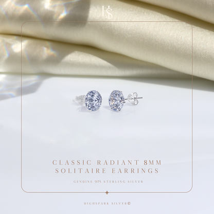 Simple Solitaire Stud Earrings - 92.5 Silver - Round Brilliant Swiss Zirconia Tops for everyday wear HighSpark