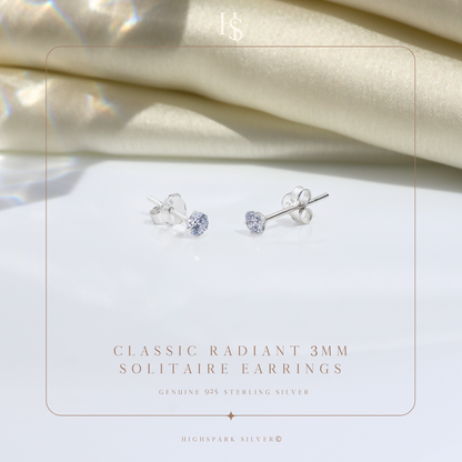 Simple Solitaire Stud Earrings - 92.5 Silver - Round Brilliant Swiss Zirconia Tops for everyday wear HighSpark