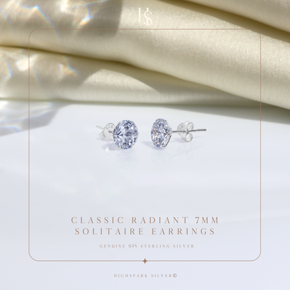 Simple Solitaire Stud Earrings - 92.5 Silver - Round Brilliant Swiss Zirconia Tops for everyday wear HighSpark