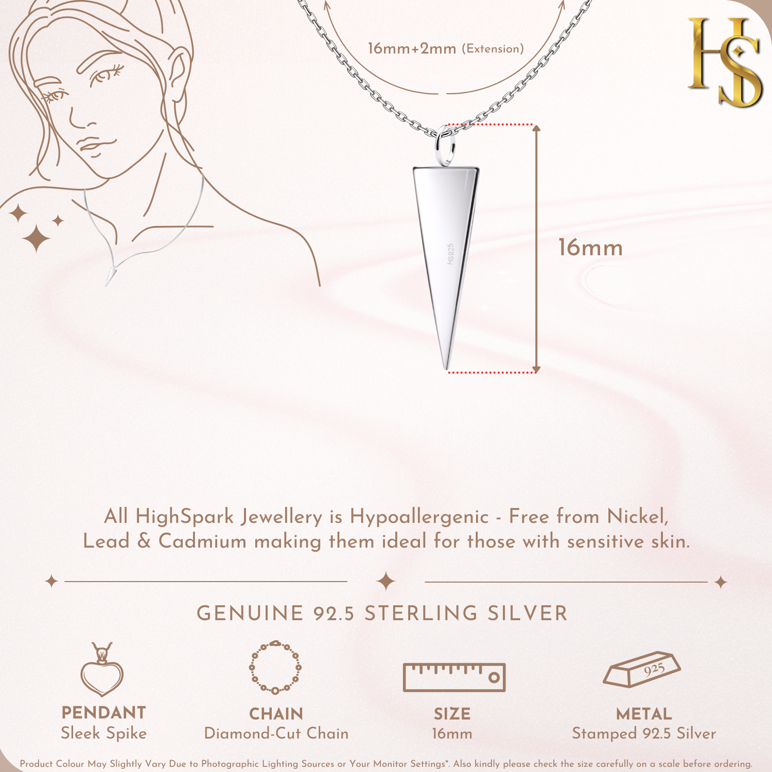 Sleek Spike Pendant With Chain in 925 Sterling Silver For Women HighSpark