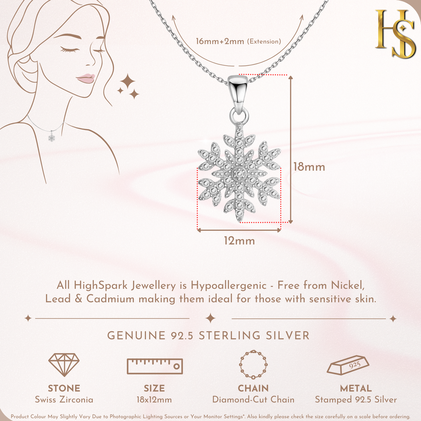 Snowflake Solitaire Pendant in 92.5 Sterling Silver With Diamond like Brilliance Zirconia HighSpark