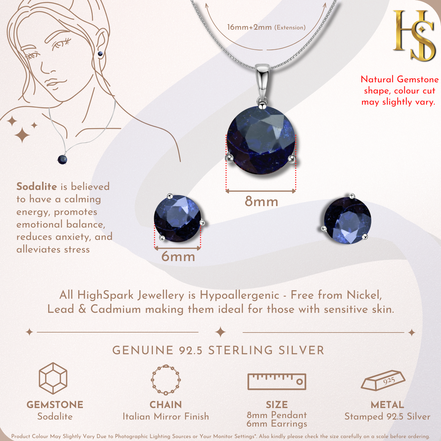 Sodalite Gemstone Pendant-Set With Earrings in 925 Sterling Silver For Women HighSpark