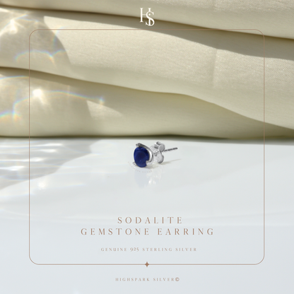 Sodalite Gemstone Stud Earrings in 925 sterling Silver For Men HighSpark