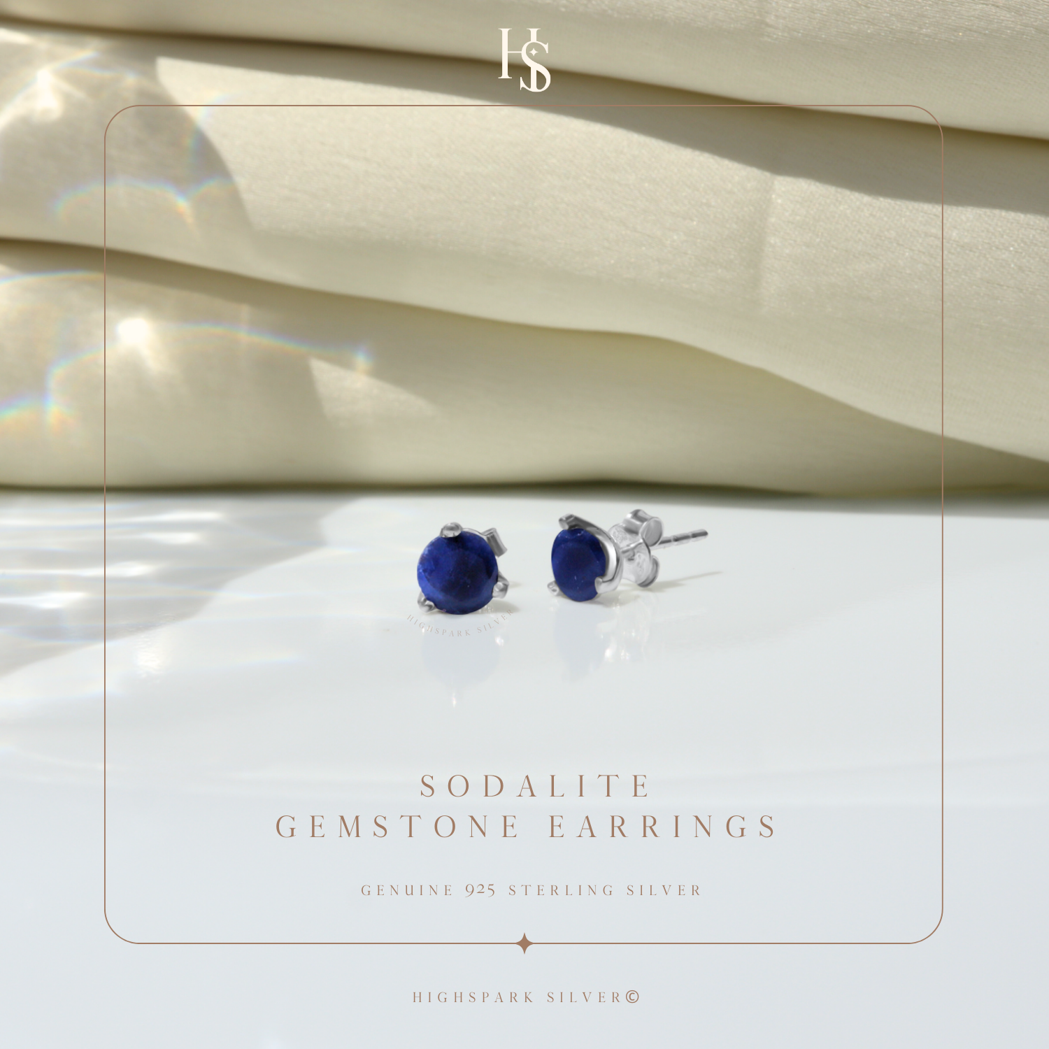 Sodalite Gemstone Stud Earrings in 925 Sterling Silver For Women HighSpark