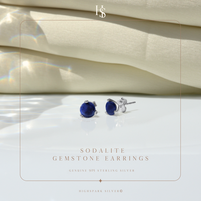 Sodalite Gemstone Stud Earrings in 925 Sterling Silver For Women HighSpark