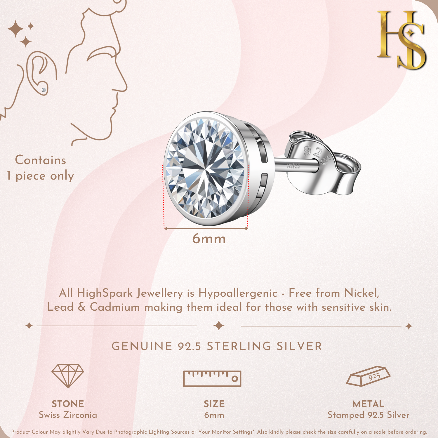Solitaire Casing Stud Earrings in 925 Sterling Silver For Mens HighSpark