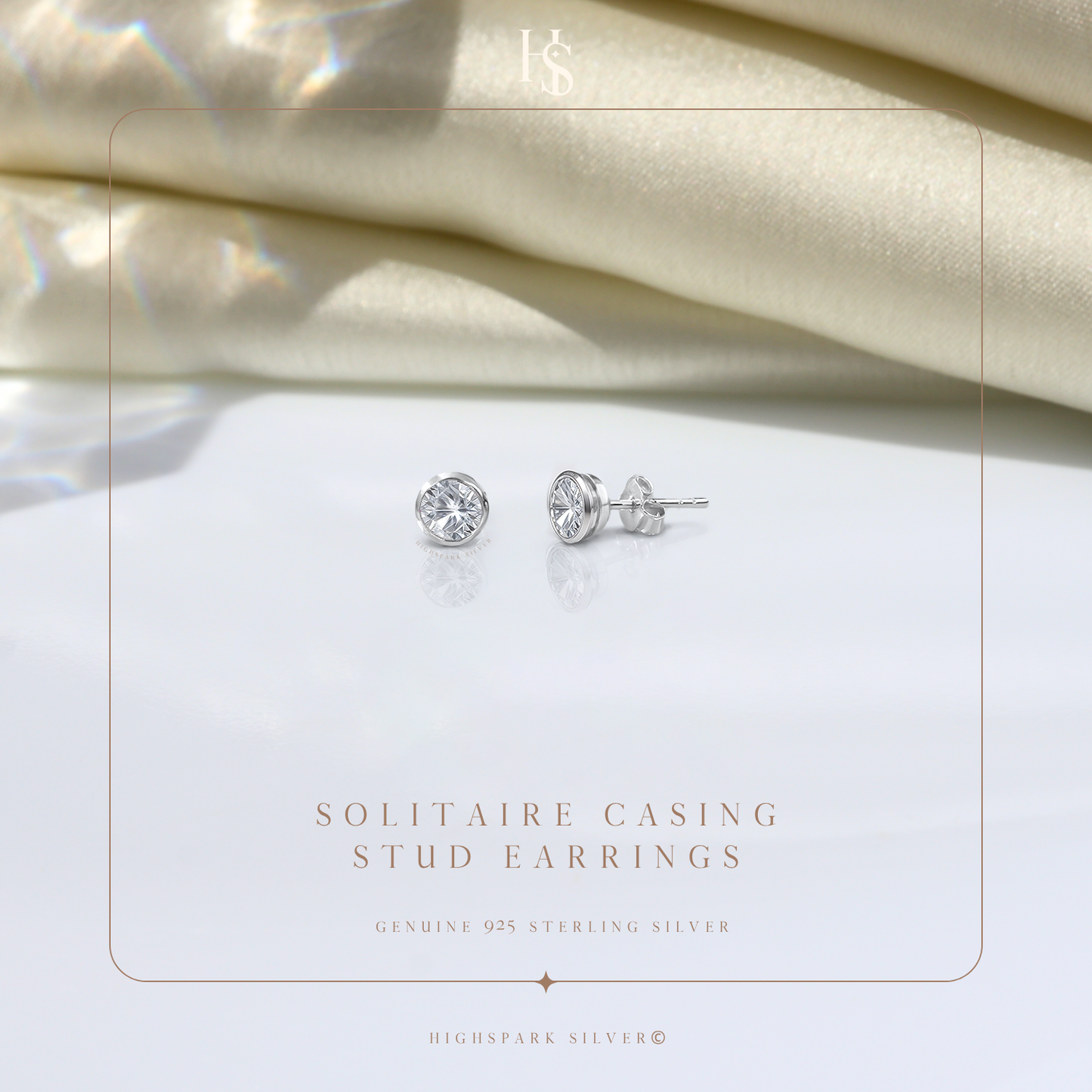 Solitaire Casing Stud Earrings in 925 Sterling Silver For Women HighSpark