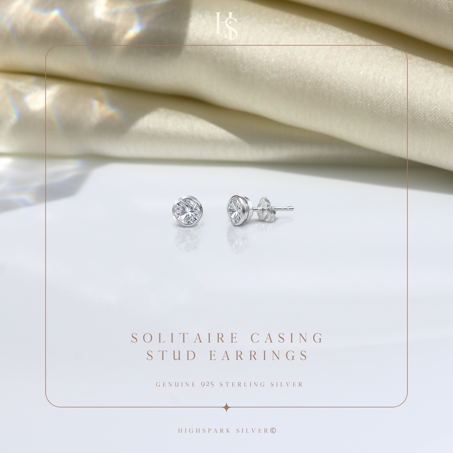 Solitaire Casing Stud Earrings in 925 Sterling Silver For Women HighSpark