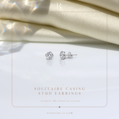 Solitaire Casing Stud Earrings in 925 Sterling Silver For Women HighSpark