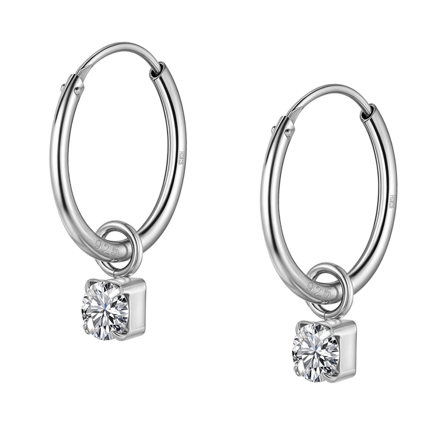 Solitaire Dangling Hoop Earrings in 925 Sterling Silver for Women With Diamond like Brilliance Zirconia HighSpark