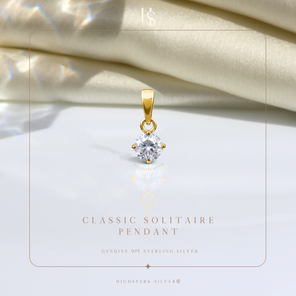 Solitaire Pendant with Chain in 92.5 Silver embellished with Sparkling Zirconia - 18K Gold finish - 6MM HighSpark