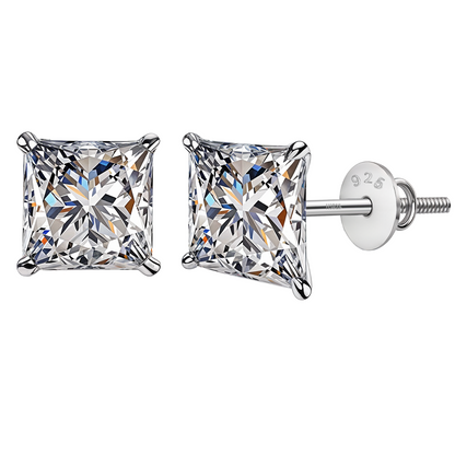 Solitaire Square Screwback Stud Earrings in 92.5 Silver - Princess Cut - Brilliant Swiss Zirconia HighSpark
