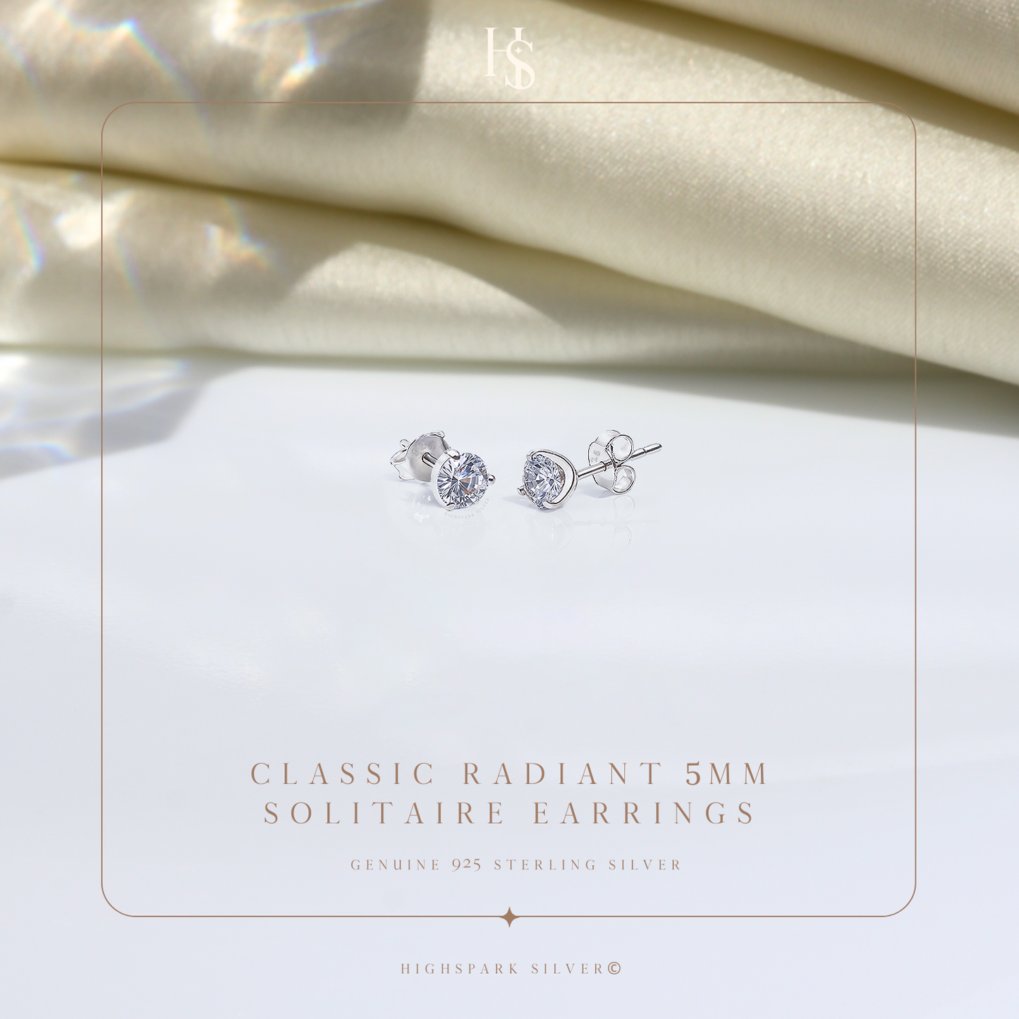 Solitaire Stud Earrings in 92.5 Silver - Sparkling Martini by HighSpark - Sparkling Swiss Zirconia in Martini Style 3 Prong Setting HighSpark