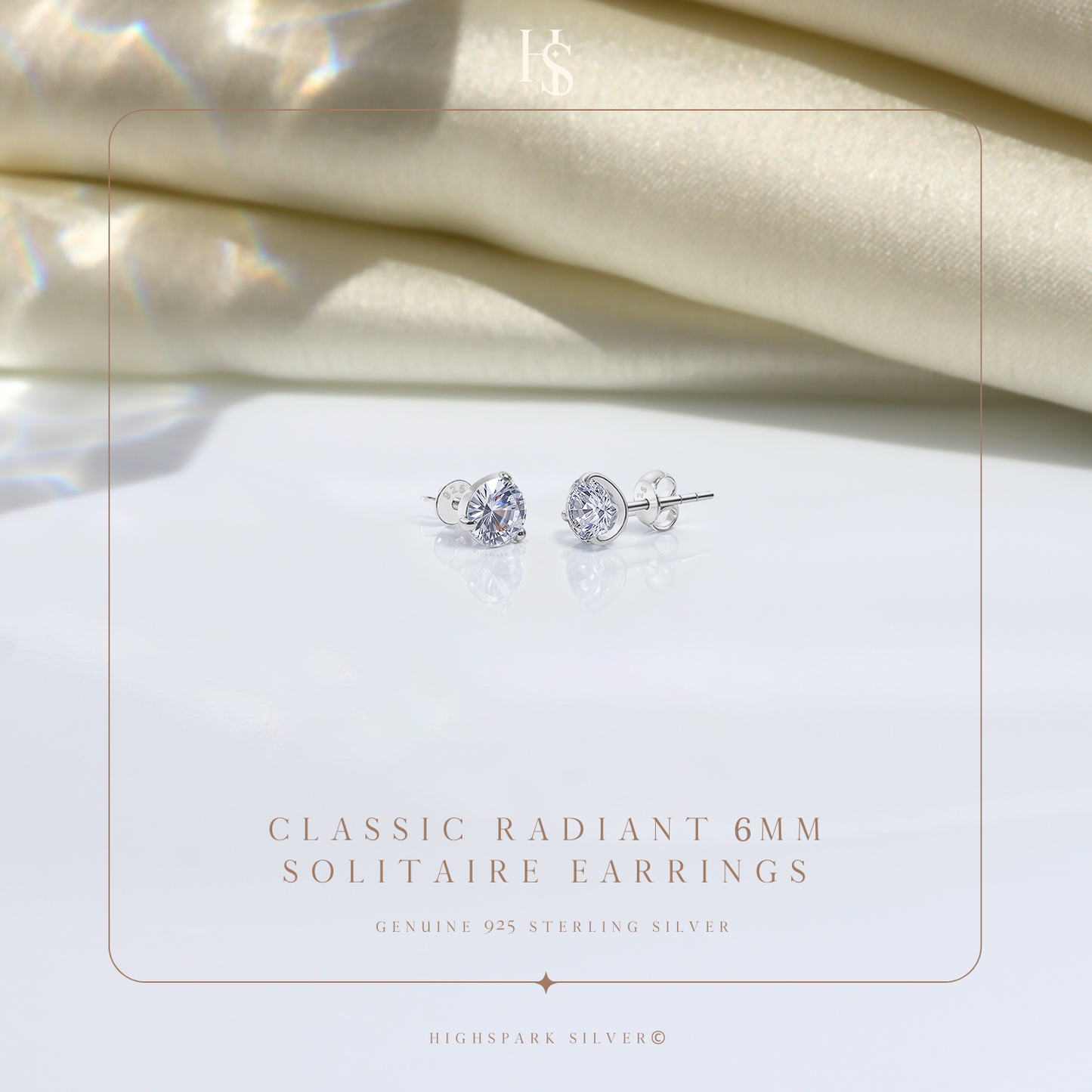 Solitaire Stud Earrings in 92.5 Silver - Sparkling Martini by HighSpark - Sparkling Swiss Zirconia in Martini Style 3 Prong Setting HighSpark