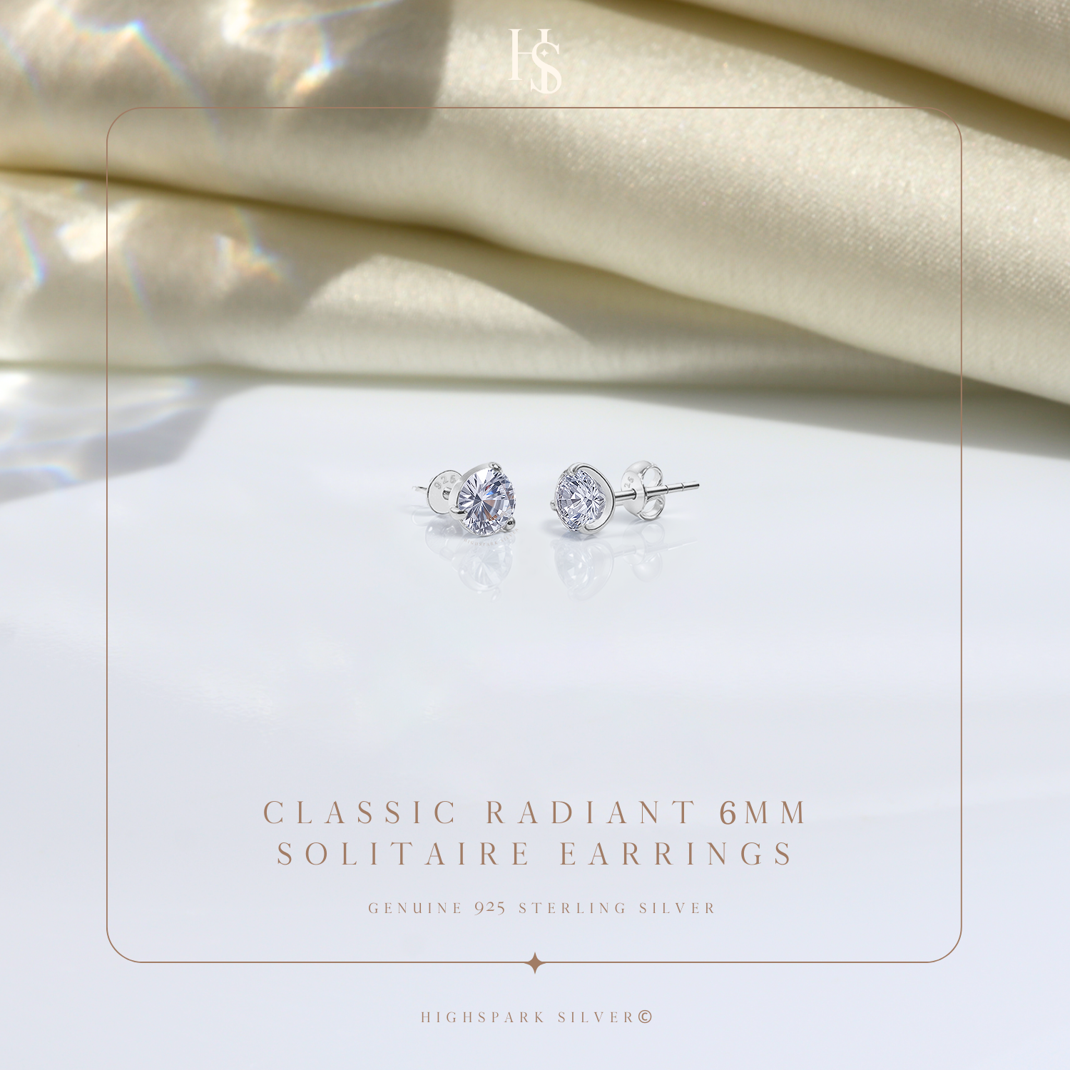 Solitaire Stud Earrings in 92.5 Silver - Sparkling Martini by HighSpark - Sparkling Swiss Zirconia in Martini Style 3 Prong Setting HighSpark