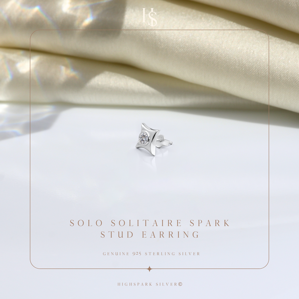 Solo Solitaire Spark Stud Earrings in 925 Sterling Silver For Mens
