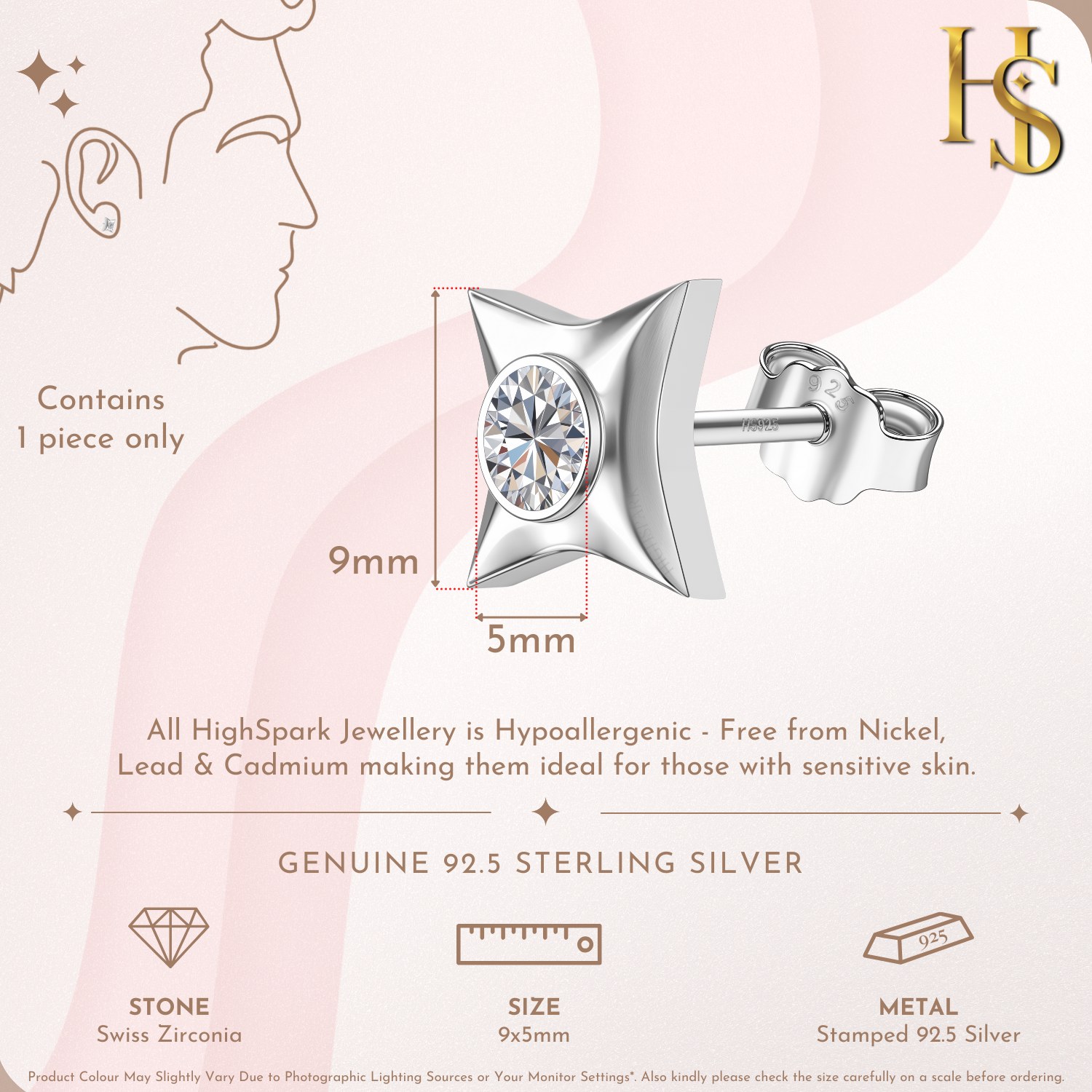 Solo Solitaire Spark Stud Earrings in 925 Sterling Silver For Mens HighSpark