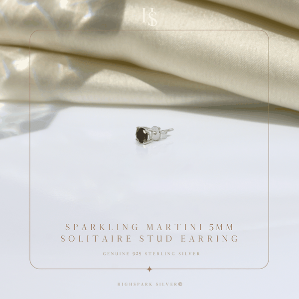 Sparkling Martini 5MM Solitaire Stud Earrings in 925 Sterling Silver For Mens
