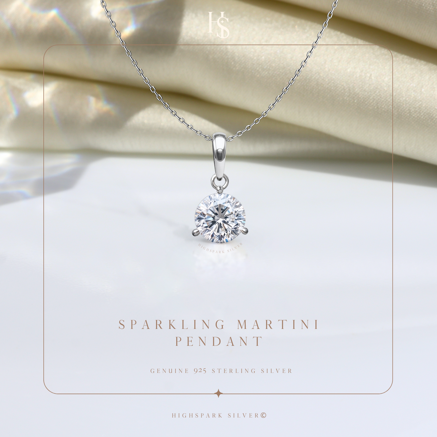 Sparkling Martini Pendant in 92.5 Sterling Silver With Diamond like Brilliance Zirconia HighSpark