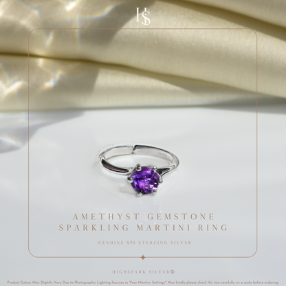 Sparkling Martini Solitaire Ring in 92.5 Sterling Silver Embellished With Amethyst Zirconia HighSpark