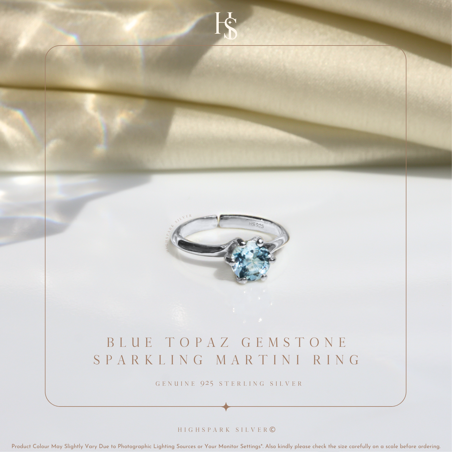 Sparkling Martini Solitaire Ring in 92.5 Sterling Silver Embellished With Blue Topaz Zirconia HighSpark