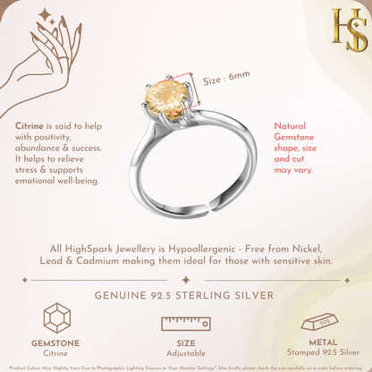 Sparkling Martini Solitaire Ring in 92.5 Sterling Silver Embellished With Citrine Zirconia HighSpark