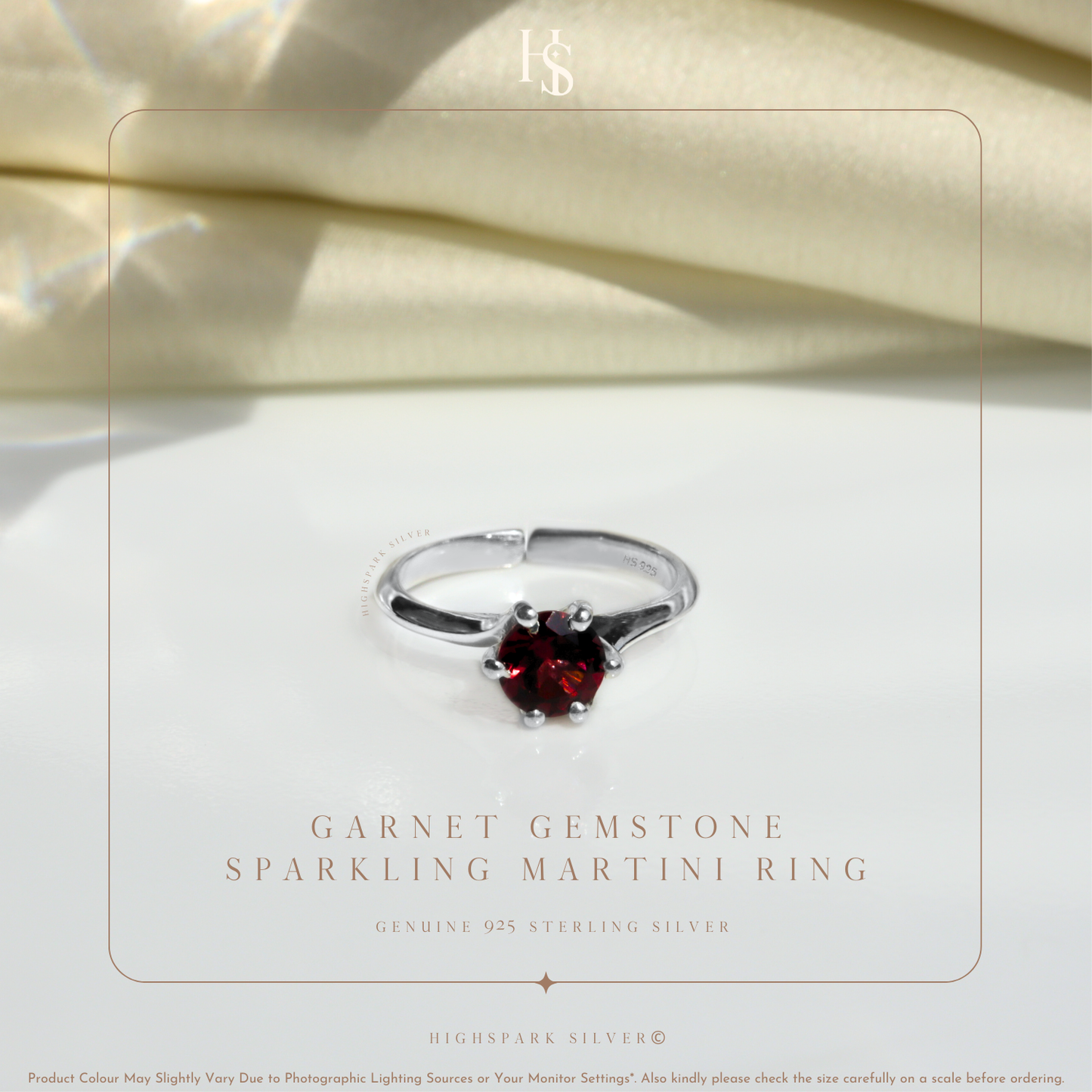 Sparkling Martini Solitaire Ring in 92.5 Sterling Silver Embellished With Garnet Zirconia HighSpark