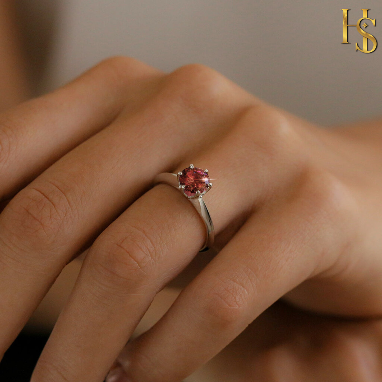 Sparkling Martini Solitaire Ring in 92.5 Sterling Silver Embellished With Ruby Zirconia HighSpark