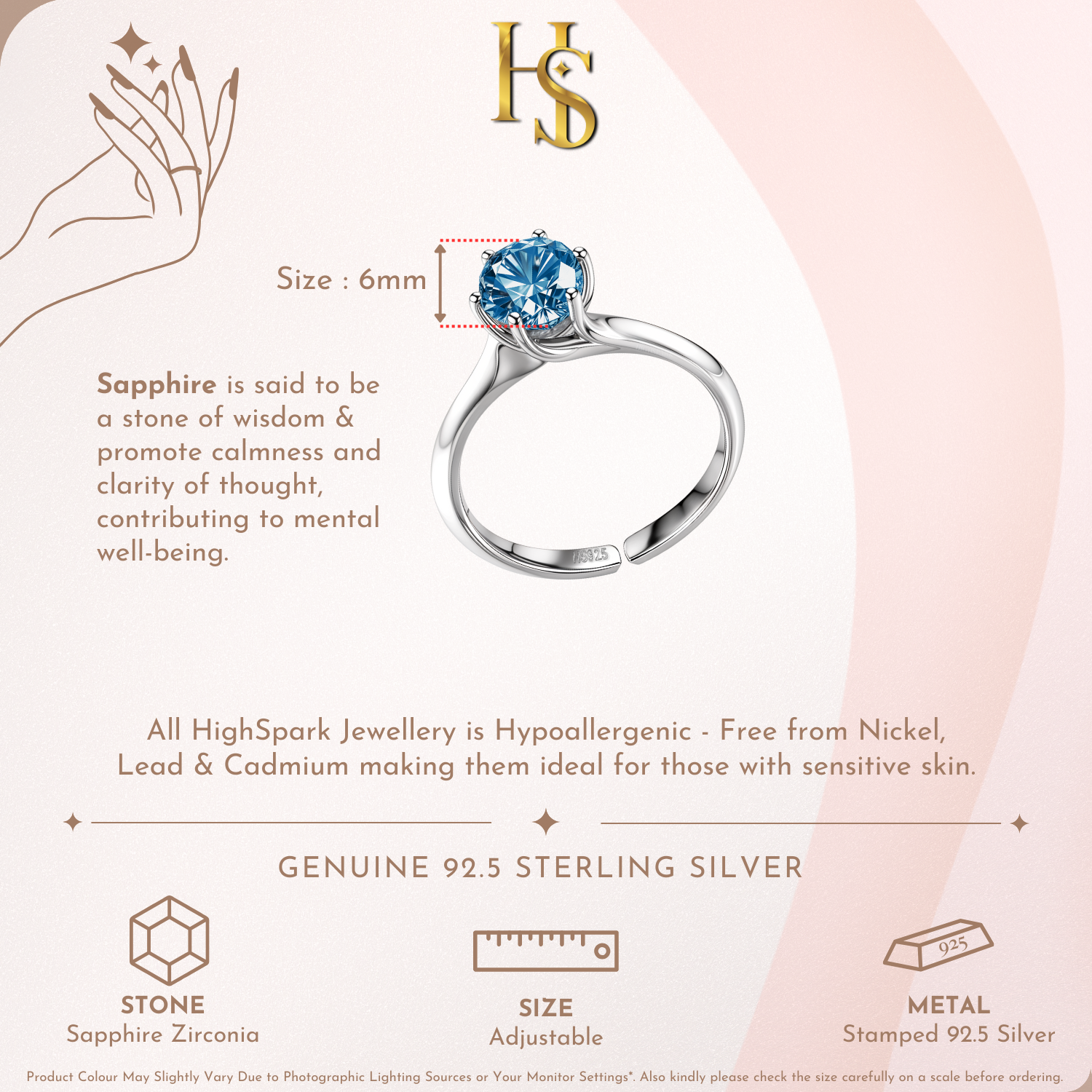 Sparkling Martini Solitaire Ring in 92.5 Sterling Silver Embellished With Sapphire Zirconia HighSpark