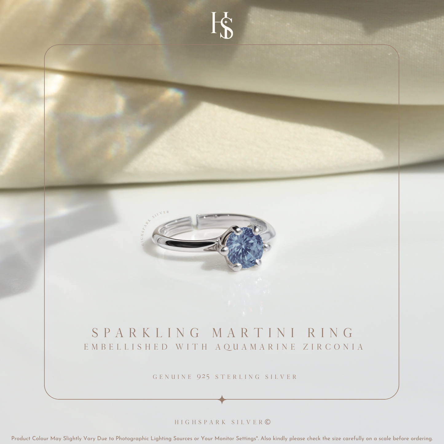 Sparkling Martini Solitaire Ring in 92.5 Sterling Silver Embellished With Sapphire Zirconia HighSpark